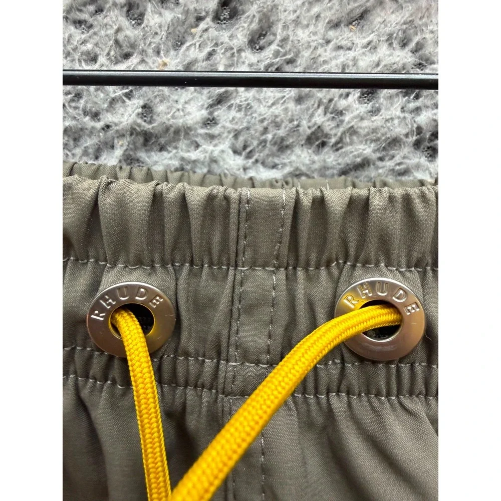 Rhude RH Logo Drawstring Elastic Waist Swim Trunks Olive Green Mens Size XS